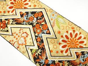 アンティーク　松皮菱に鳳凰・蝶・草花模様織り出し袋帯（着用可）